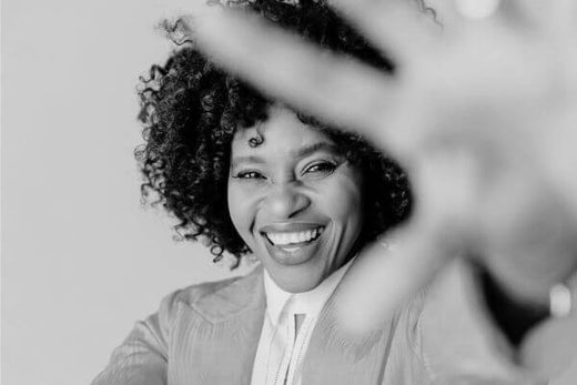 Happy woman being photographed