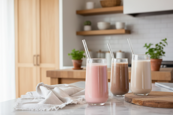 flavoured meal replacement shakes on counter