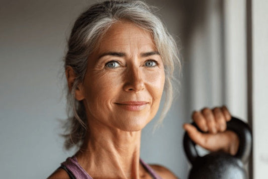 Woman holding a kettlebell