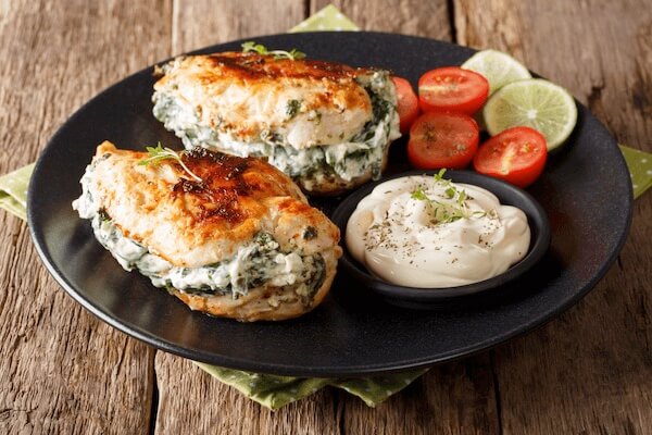 Chicen breasts stuffed with spinach and cream cheese