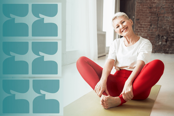 Woman sitting on the floor in red leggings