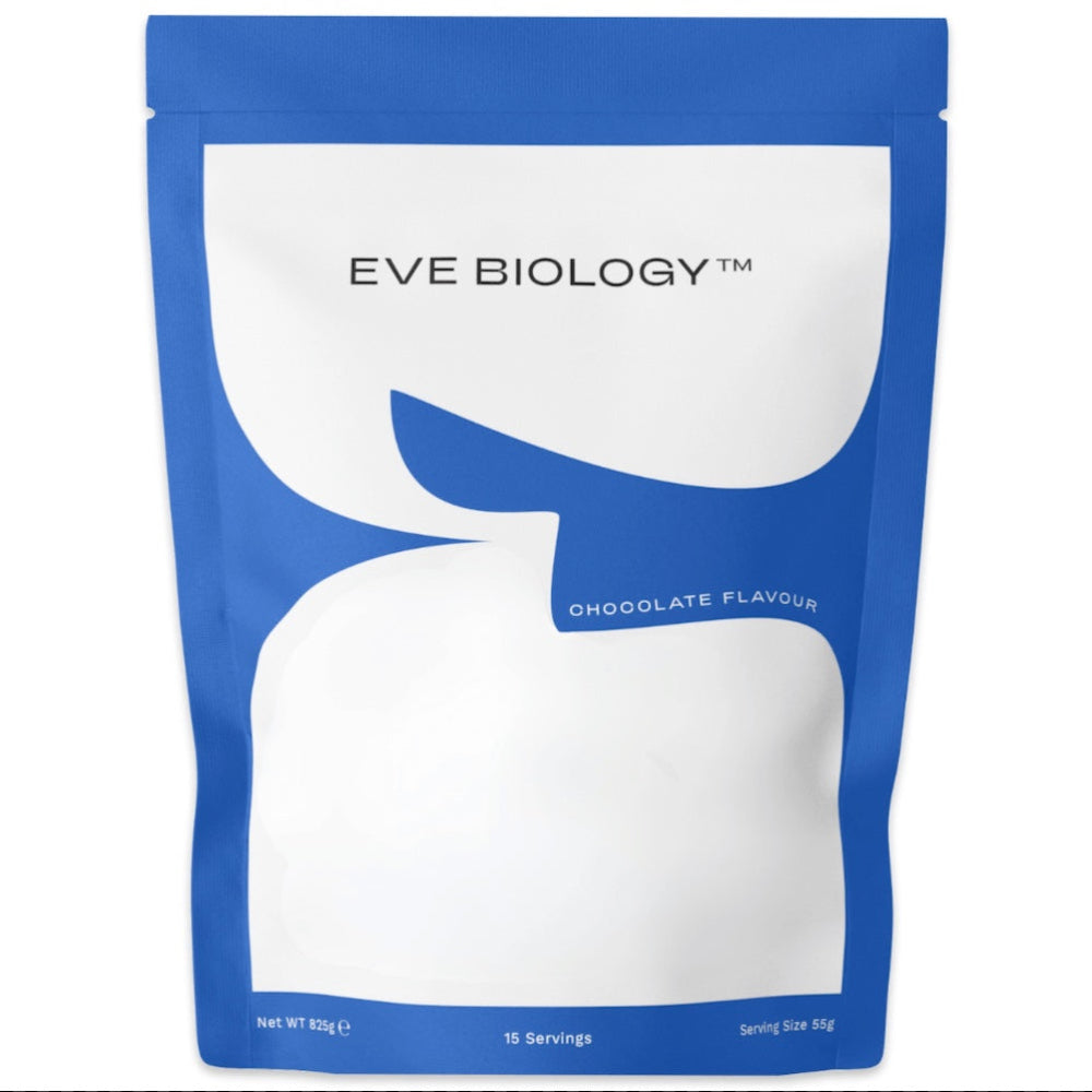 Blue and white package of Eve Biology product on a white background