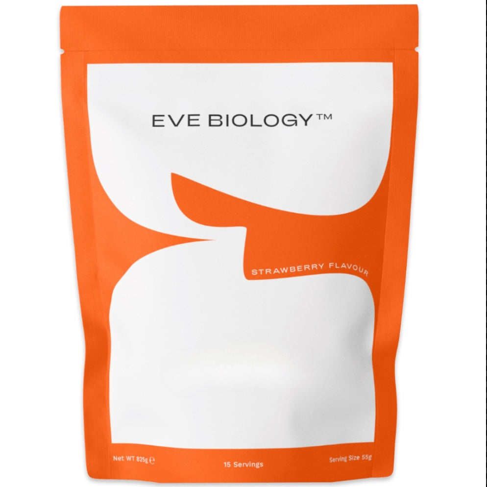 Orange packaging of Eve Biology product with a white silhouette on a white background