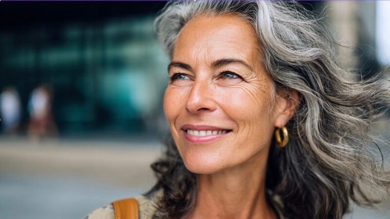 middle aged woman gold earrings, attractive