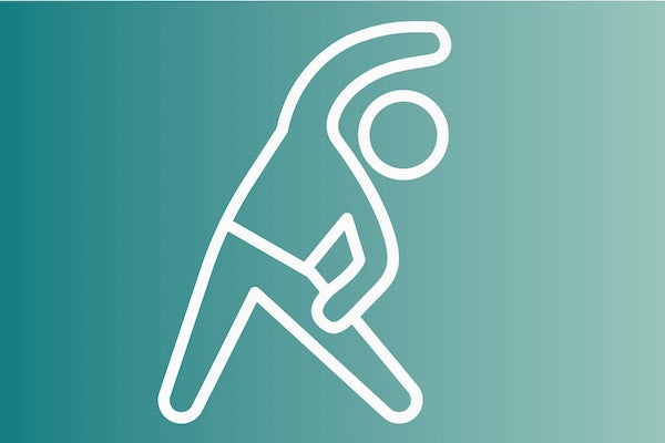Woman exercising icon in white, teal background