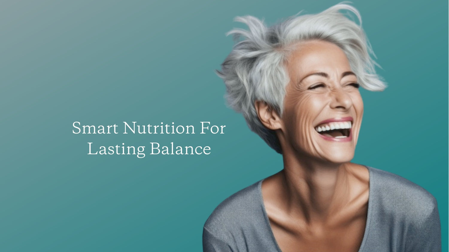 Mature woman on tel background with 'Smart Nutrition' message