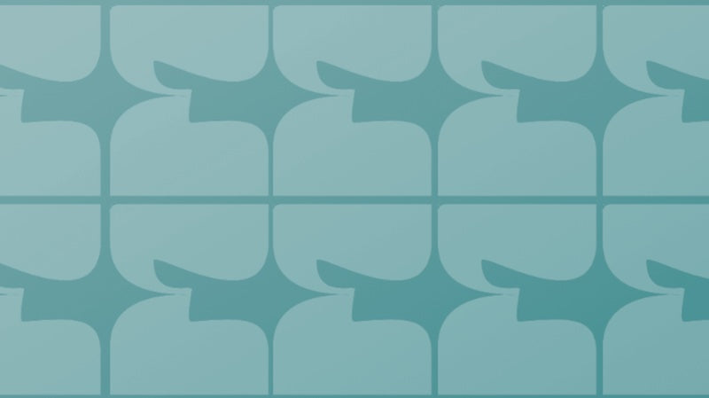 A repeating geometric pattern of eve biology logo shapes in two shades of muted teal, resembling a wallpaper design.